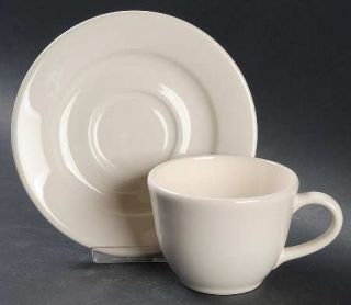 Williams Sonoma Belvedere Cream Flat Cup & Saucer Set, Fine China Dinnerware   A