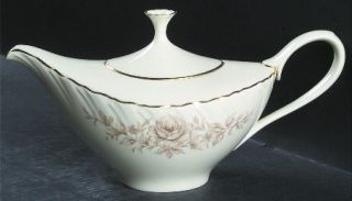 Lenox China Coquette Teapot & Lid, Fine China Dinnerware   Brown Roses & Leaves,