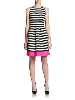 Striped Fit And Flare Dress   Black White