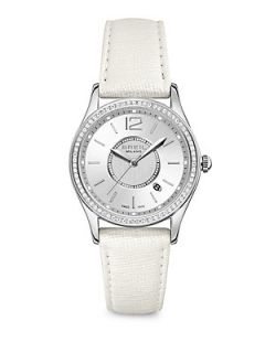 Breil Stainless Steel Sparkle Edged Leather Strap Watch   Silver White