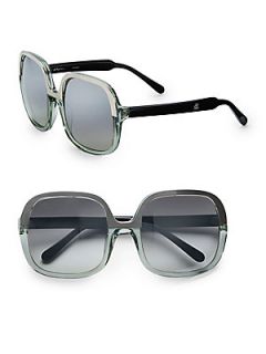 Sienne Brushed Metal Trimmed Acetate Sunglasses   Moss