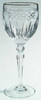 Waterford Carleton Shell Water Goblet   Clear, Cut Band&Verticals, Ribbed Stem