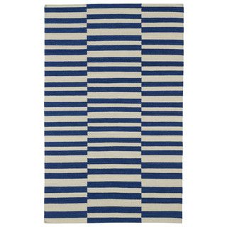 Flatweave Tribeca Blue Stripes Wool Rug (9 X 12)