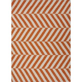 Handmade Flat Weave Stripe Red/ Orange Wool Rug (8 X 10)