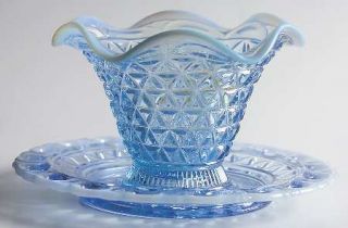 Imperial Glass Ohio Laced Edge Blue Opalescent (Katy) Mayonnaise Bowl and Underp