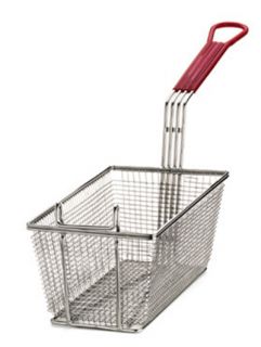 Tablecraft Fry Basket, 13 x 6 1/2 x 5 1/4 in, Nickel Plated, Red PVC Handle