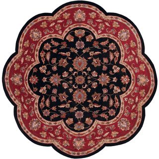Boarder Scallop Round Wool Tufted Black Red Area Rug (79 Round) (Black, cream, brown, green, taupe, blue, burgundy, ivoryPattern BoarderWool has a natural ability to shrug off dirt and spring back into shape after crushing ensures for easy cleaningTip W