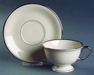 Delcrest Eternity Footed Cup & Saucer Set, Fine China Dinnerware   Ivory Backgro