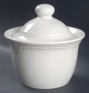 Pfaltzgraff Pearl Brocade Sugar Bowl & Lid, Fine China Dinnerware   All White, E