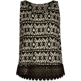 Crochet Bottom Girls Tank Black/White In Sizes X Small, Small, Large,