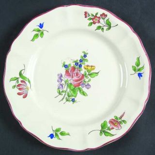 Luneville Old Strasbourg (Off White Bkgd,Rose) Salad Plate, Fine China Dinnerwar