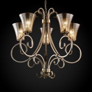 5 light Round Flared Uplight Antique Brass Chandelier