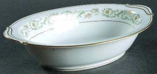 Noritake Creston 10 Oval Vegetable Bowl, Fine China Dinnerware   Green Scrolls,