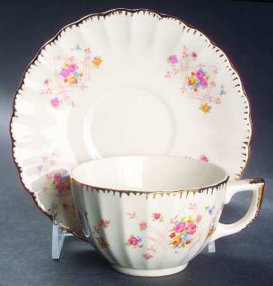 Limoges American New Princess (Scalloped,Gold Trm) Flat Cup & Saucer Set, Fine C