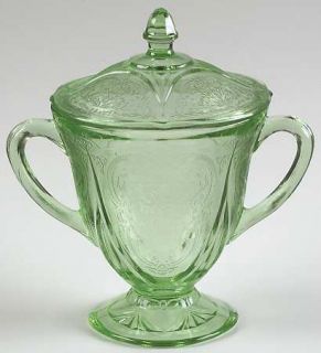 Hazel Atlas Royal Lace Green  Footed Sugar Bowl & Lid   Green, Depression Glass