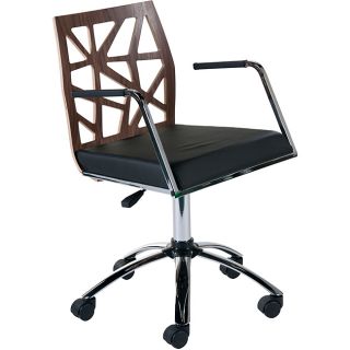 Sophia Walnut/ Black Office Chair (Walnut/chrome/blackMaterials Leatherette/stained stylized wood Finish Chromed steelSeat Height 18 22 inchesAdjustable height 33 37 inchesWheels CastersArms Leatherette and chromed steelDimensions 25 inches wide x 