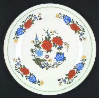 John Aynsley Famille Rose Dinner Plate, Fine China Dinnerware   Orange,Blue&Yell