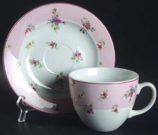 Laura Ashley Petite Fleur Flat Cup & Saucer Set, Fine China Dinnerware   Pink Bo