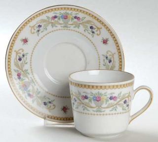 Seltmann Brocade Flat Cup & Saucer Set, Fine China Dinnerware   Floral Urn,Taupe