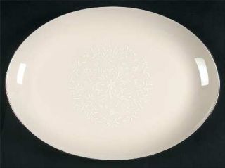 Pickard Damask 12 Oval Serving Platter, Fine China Dinnerware   White Flowers,