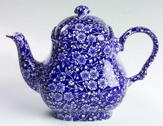 Churchill China Calico Blue Teapot & Lid, Fine China Dinnerware   All Over Blue