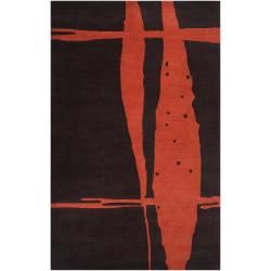 Noah Packard Hand tufted Dark Brown/red Contemporary Pough New Zealand Wool Abstract Rug (5 X 8)