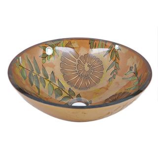 Fossil Grove Modern Tempered Glass Vessel Bathroom Sink (Golden tan with green and brownSink type VesselMaterials Tempered glassBrand  FloteraDimensions 16.5 inches in diameter x 5.875 inches high Drain size 1.75 inches )