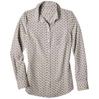 Merona Womens Plus Size Long Sleeve Button Down Shirt   Cream/Gray 4