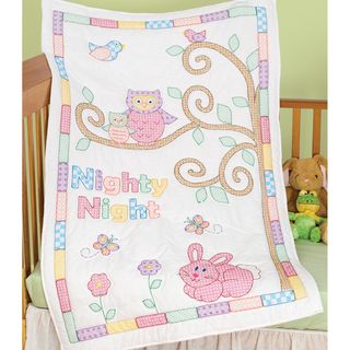 Stamped White Quilt Crib Top 40x60 owl And Friends