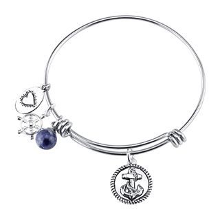 Bridge Jewelry Footnotes Too Pure Silver Plated Blue Bead & Nautical Charm
