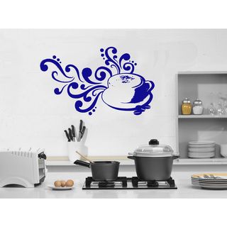 Cup Of Coffee Smoke Wall Vinyl Decal Art Decor Sticker (Glossy blueEasy to applyDimensions 25 inches wide x 35 inches long )