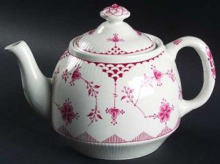 Franciscan Erica Pink (White) Teapot & Lid, Fine China Dinnerware   Pink Flowers