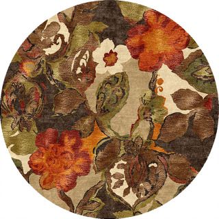 Hand tufted Transitional Floral Pattern Brown Rug (10 Round)