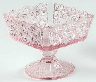 L G Wright Daisy & Button Pink Square Sherbet   Pink, Pressed Glass