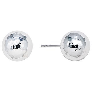 Sterling Silver Hammered Ball Earrings, Womens