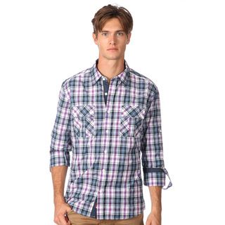 191 Unlimited Mens Slim Fit Blue And White Plaid Woven Shirt