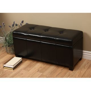 Warehouse Of Tiffany Ariel Black Faux leather Storage Bench With Removable Lid