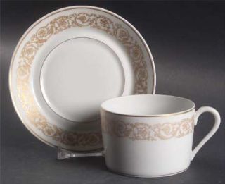 Haviland Marquise (Thin Gold Trim) Flat Cup & Saucer Set, Fine China Dinnerware