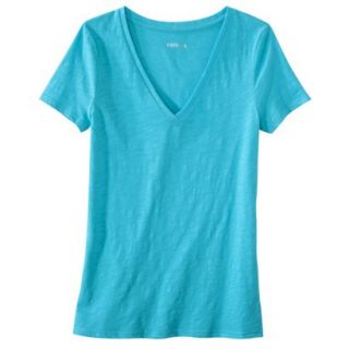 Womens Vintage V Neck Tee   Caribbean Blue   L