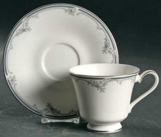Royal Doulton Belton Footed Cup & Saucer Set, Fine China Dinnerware   Gray&Pink