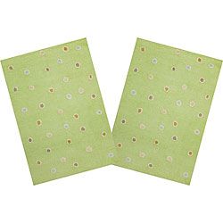 Set Of 2 Handmade Green Dots Cotton Rugs (26 X 42)