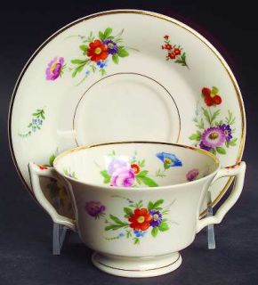 Syracuse Selma Footed Bouillon Cup & Saucer, Fine China Dinnerware   Flowers On