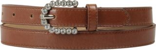 Womens Journee Collection Rhinestone Buckle Faux Leather Skinny Belt   Brown Be