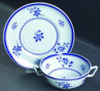 Spode Gloucester Blue (No Trim) Footed Cream Soup Bowl & Saucer Set, Fine China
