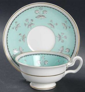 Wedgwood Pimpernel Blue/Green Peony Shape Footed Cup & Saucer Set, Fine China Di