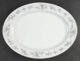 Noritake Lila 16 Oval Serving Platter, Fine China Dinnerware   Pink,Blue Flower