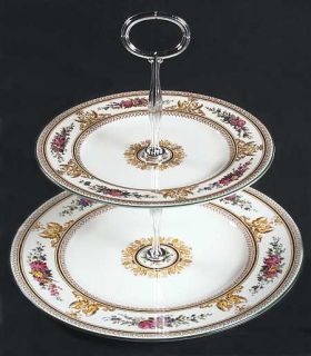 Wedgwood Columbia White (Medallion,Green Trim) 2 Tiered Serving Tray (Dp, Sp), F