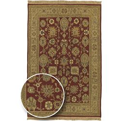 Traditional Hand knotted Sangli Collection Wool Rug (6 X 9) (BurgundyPattern OrientalMeasures 0.625 inch thickTip We recommend the use of a non skid pad to keep the rug in place on smooth surfaces.All rug sizes are approximate. Due to the difference of 