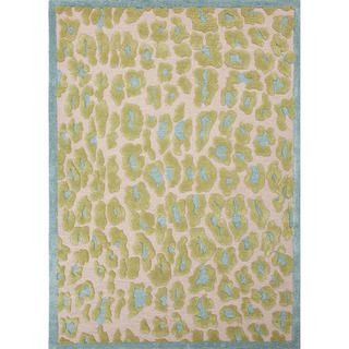 Hand tufted Contemporary Animal Print Green Rug (36 X 56)