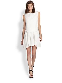3.1 Phillip Lim Leather Whipstitched Layered Waist Dress   White